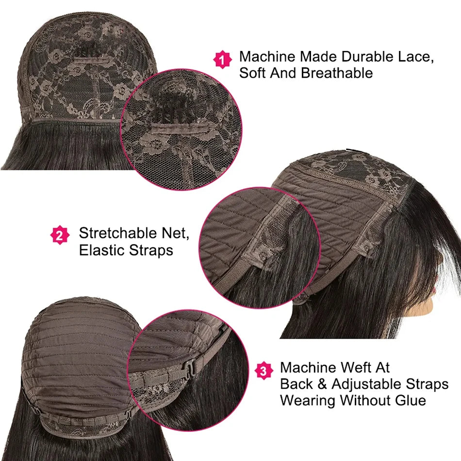 Long Body Wave Glueless Human Hair Wig With Bangs for Women