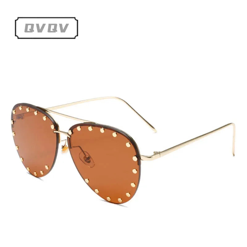 Oversized Rimless Gradient Pilot Sunglasses for Women