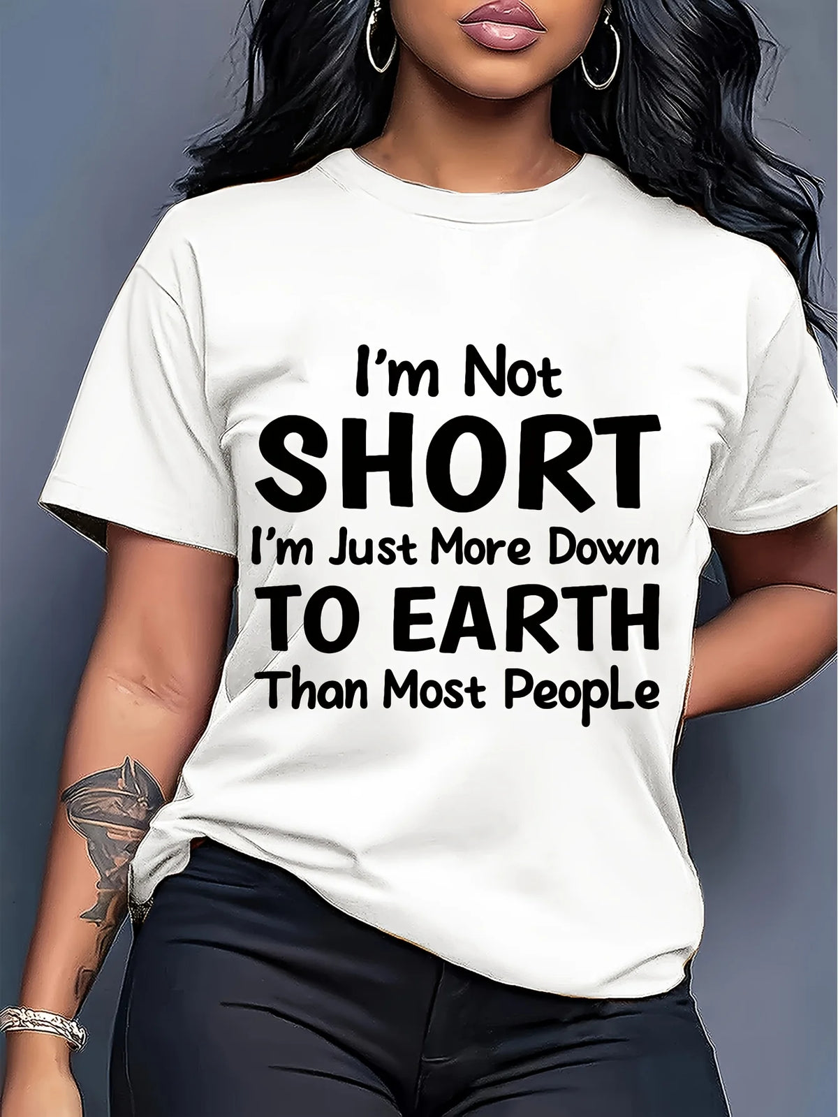 Down To Earth Funny Quote Printed Regular Tee For Women