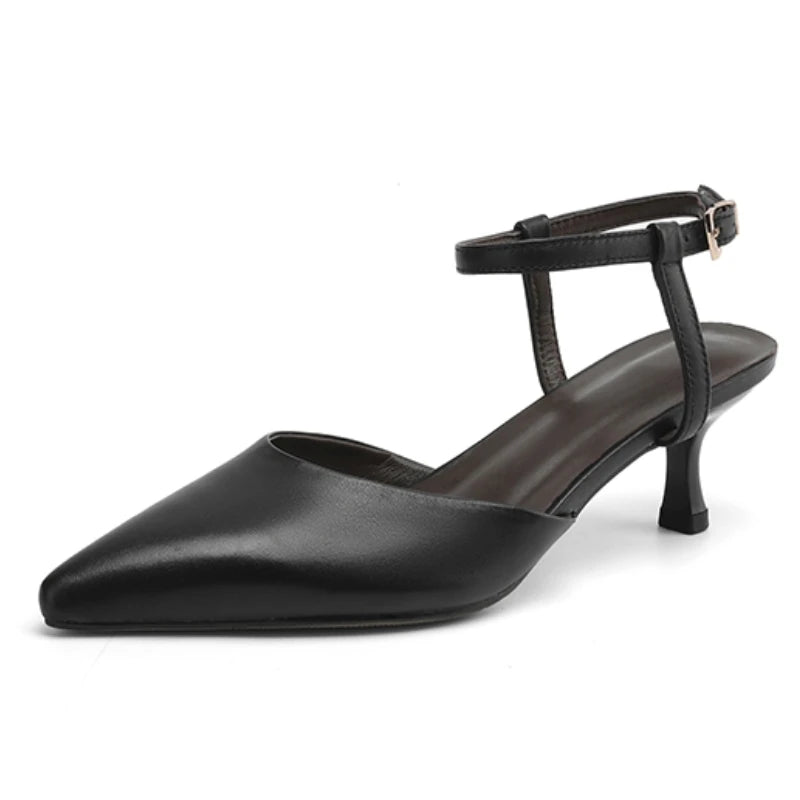 Leather Pointed Toe Mid Heel Sandals