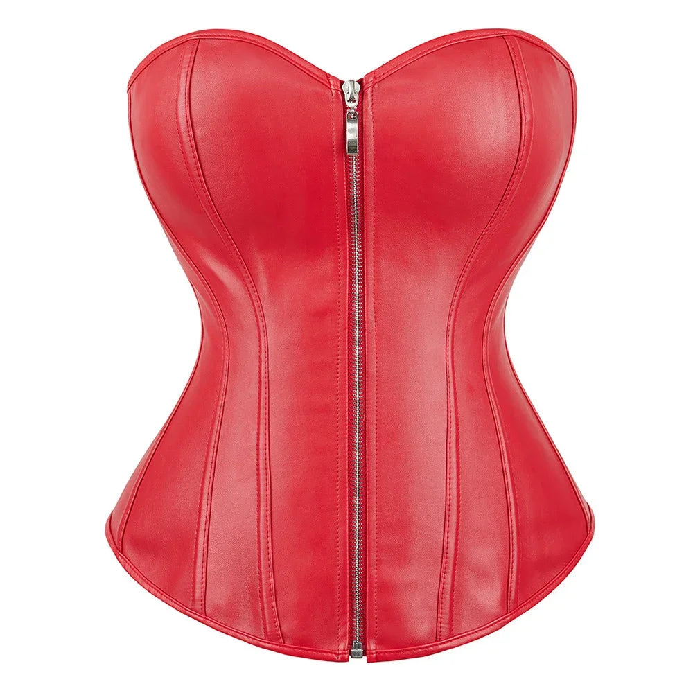 Steampunk Faux Leather Overbust Corset With Zipper for Women