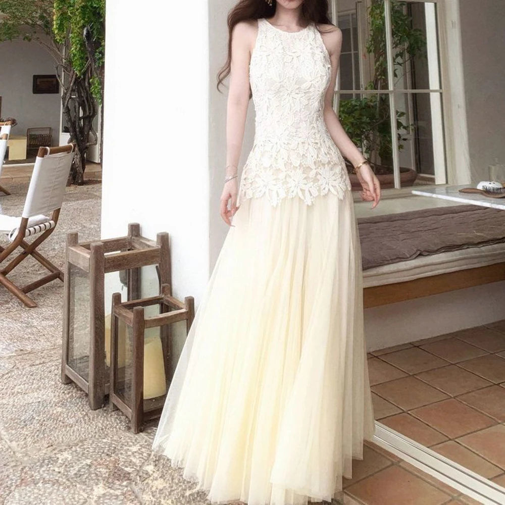 Regular Fit Crew Neck Embroidered Summer Midi Dress for Women