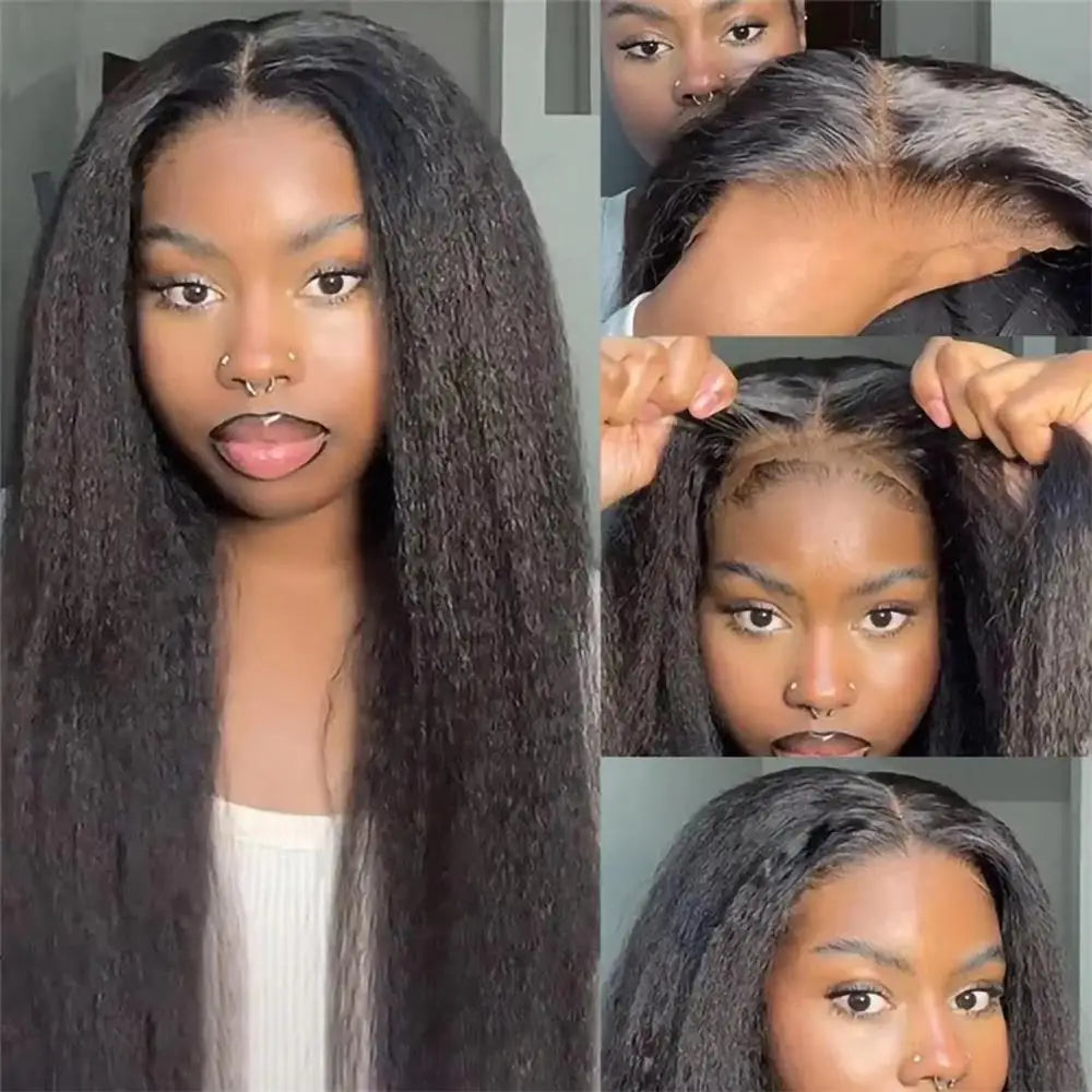 Kinky Straight Human Hair Transparent Lace Wig for Women