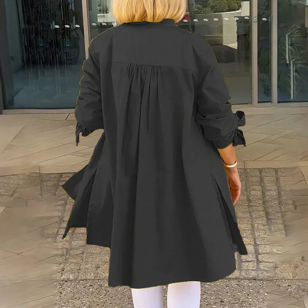 Women's Solid Long Sleeve Stand Collar Shirts Blouse Spring Autumn Ladies Single Breasted Casual OL Office Tops Size S-3XL