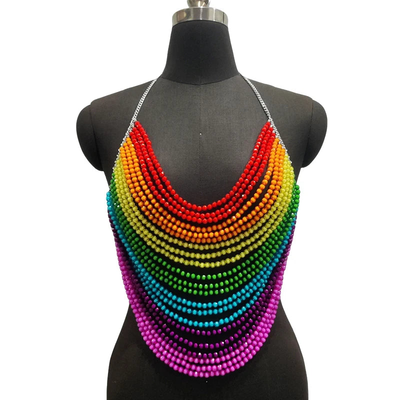 Backless Rainbow Crystal Beaded Body Chain For Women