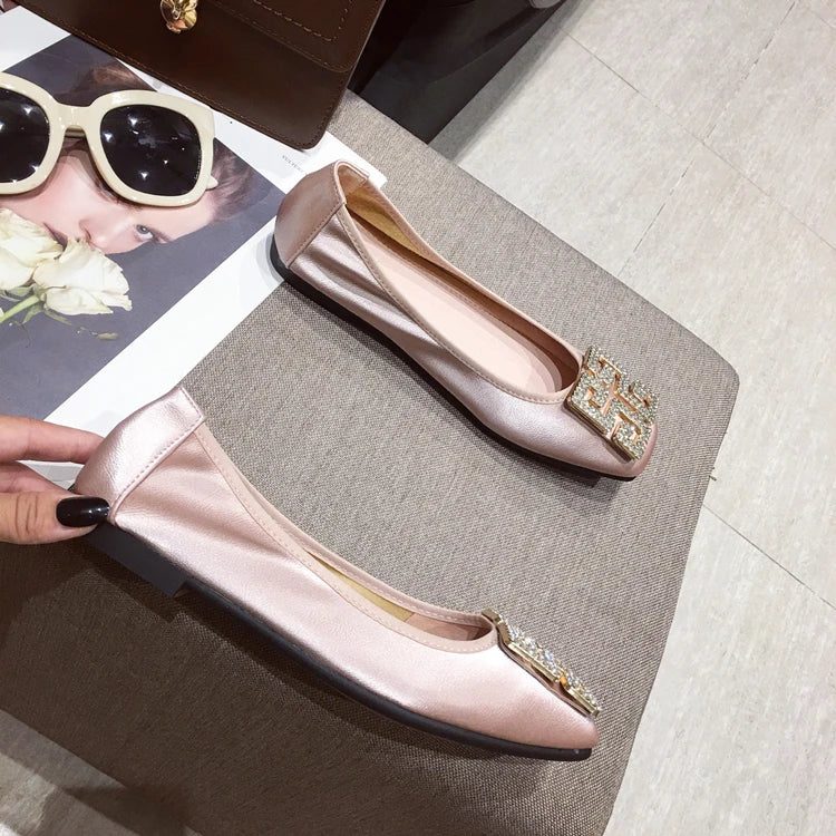 Rhinestone Buckle Square Toe Slip On Flats for Women