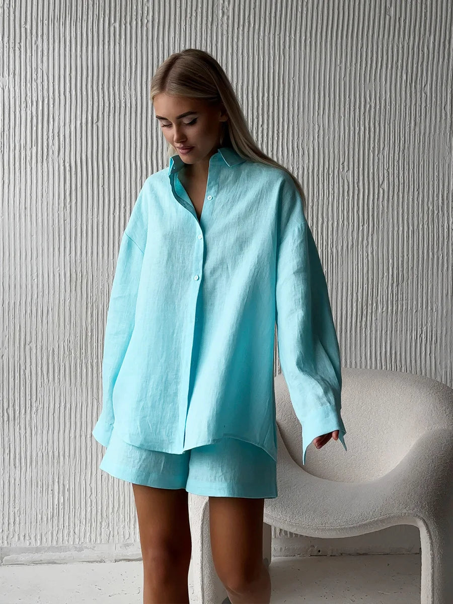 Lightweight White Cotton Summer Two Piece Set for Women