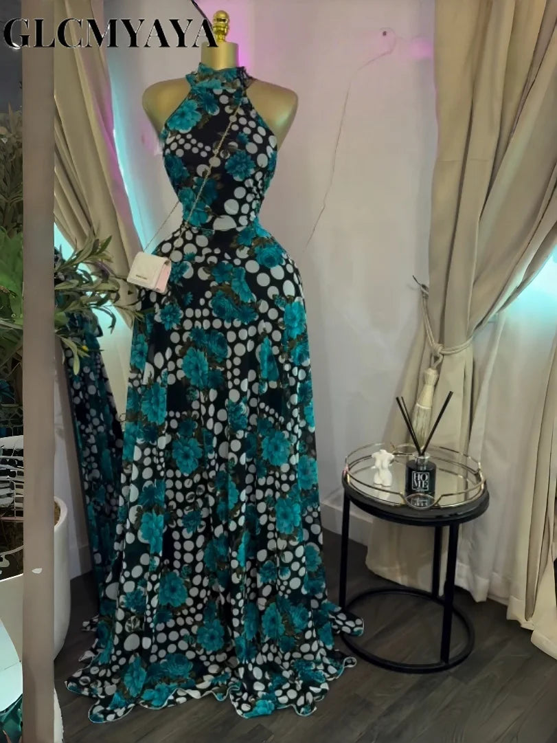 Elegant Printed Sleeveless With Sashes Maxi Dress for Women
