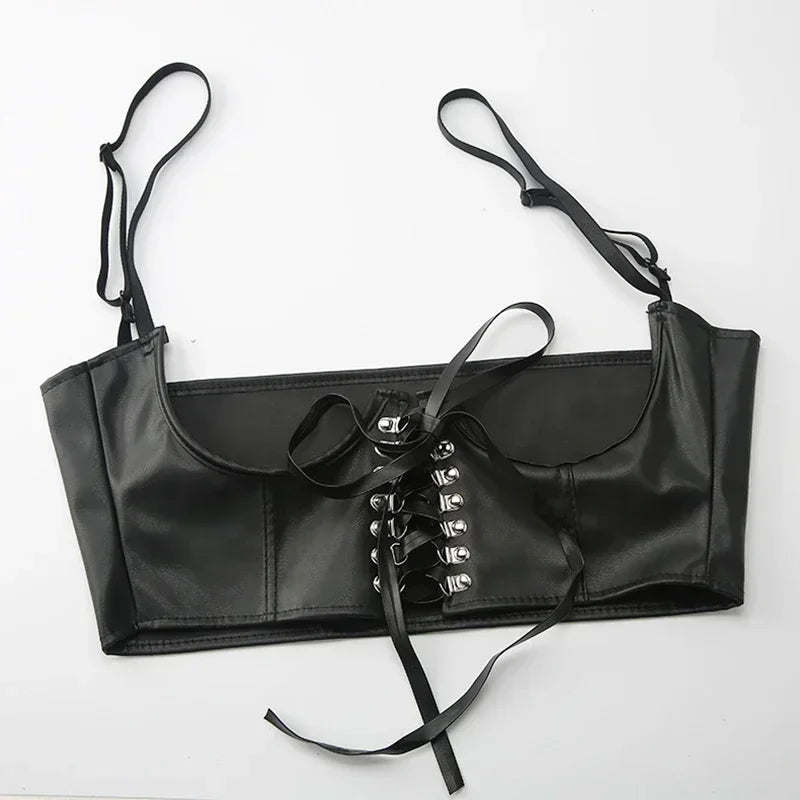 Gothic Lace Up Corset Crop Top With Waist Support For Women