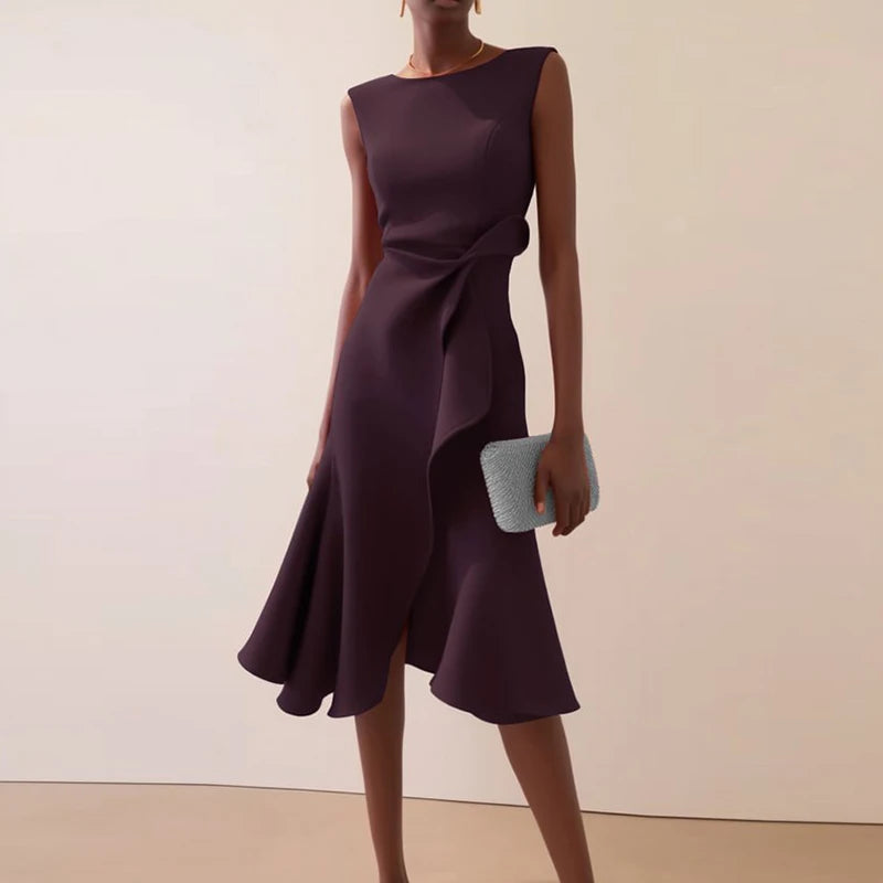 Elegant Knot Front Irregular Hem A Line Dress For Women