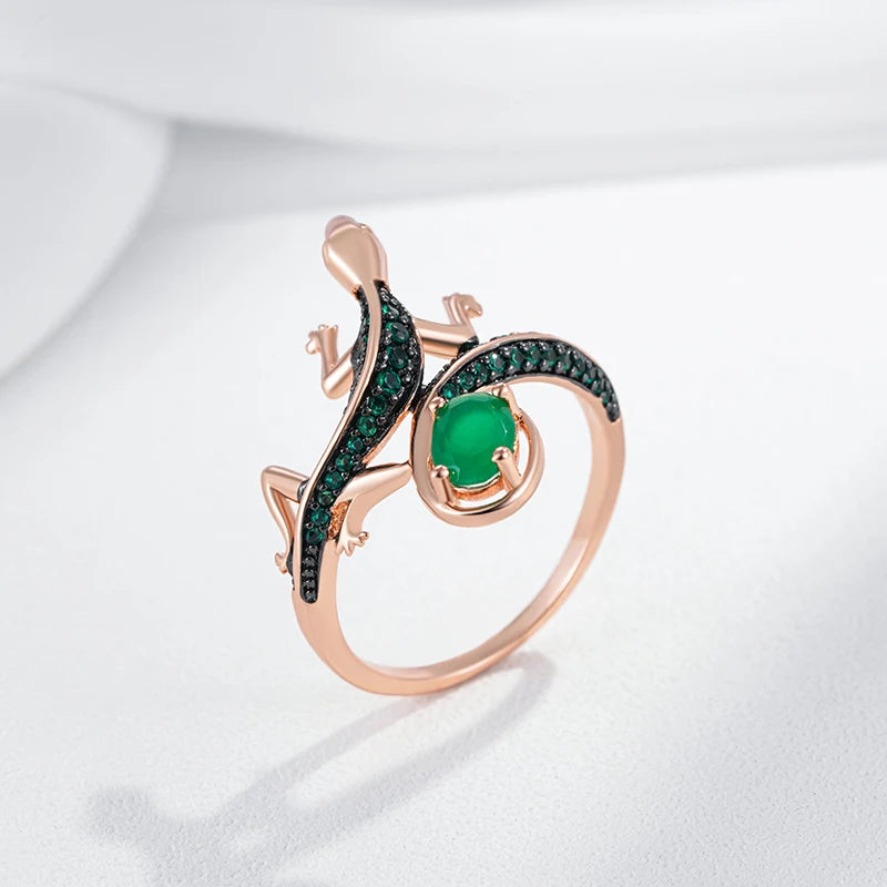 Green Zircon Lizard Cocktail Ring