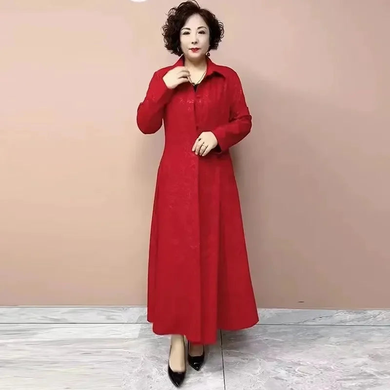 High End Women's Windbreaker New Spring Aumnu Oversized Women's Clothing Slimming Long Trench Jacket Fashion Mom's Outerwear 6XL