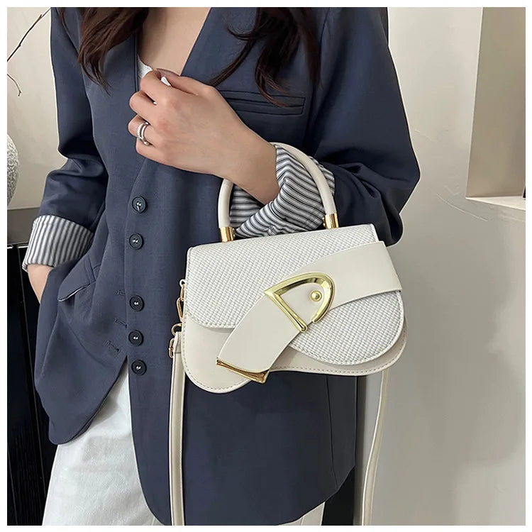 Women's Elegant Minimalist Shoulder Bag Golden-Tone Hardware Adjustable Strap Formal Purse Durable Handbag Fashionable Tote