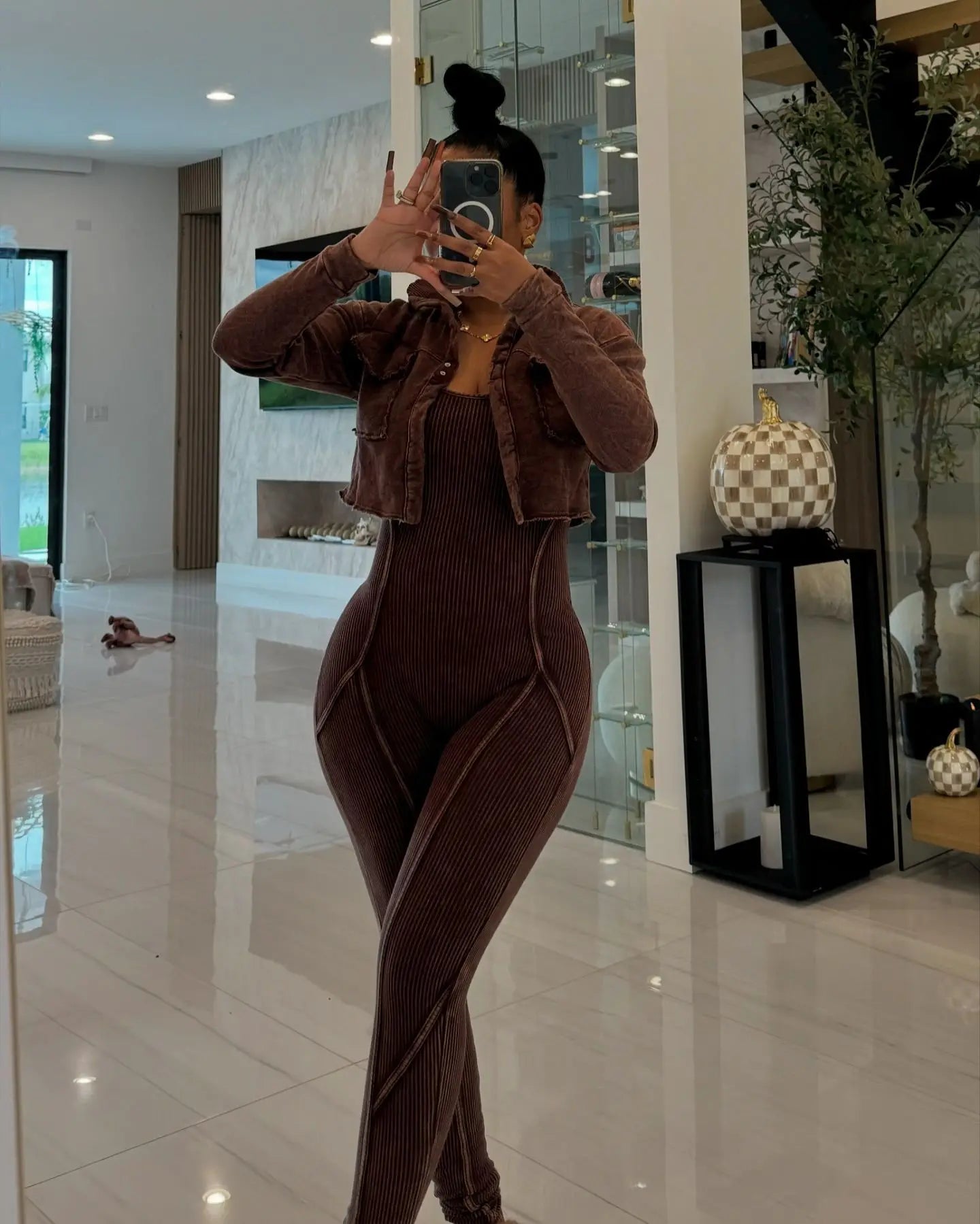 Washed Fabric Two Piece Knit Set