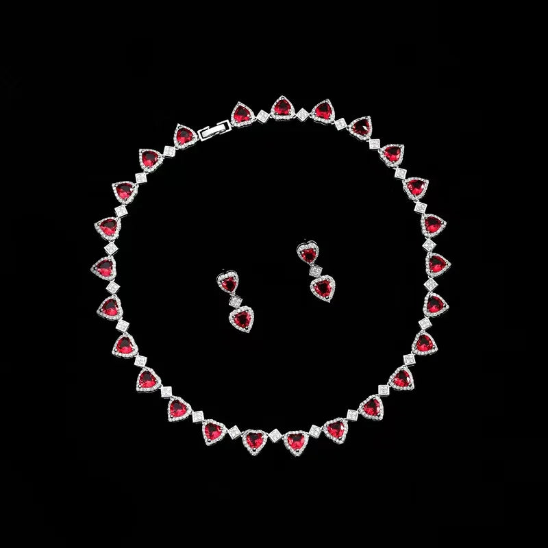 Pink Heart Crystal Necklace And Earring Set For Women