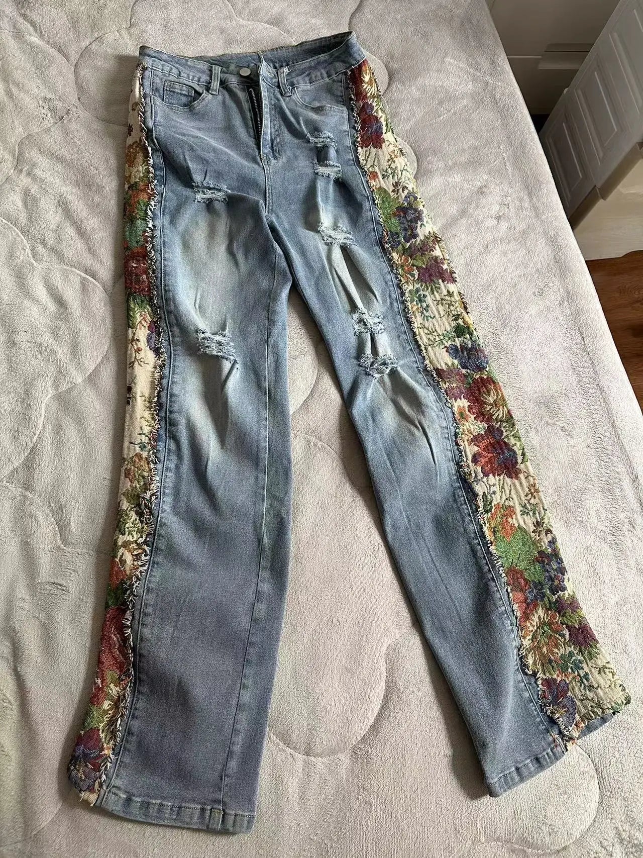 Patchwork Floral Denim Two Piece Set