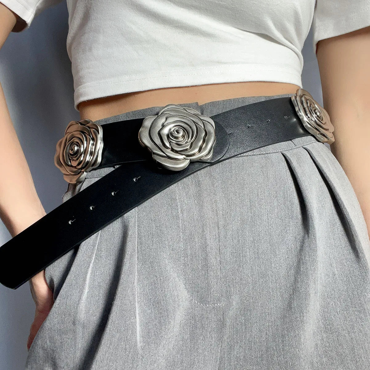 Statement Camellia Floral Wide Waist Belt for Women