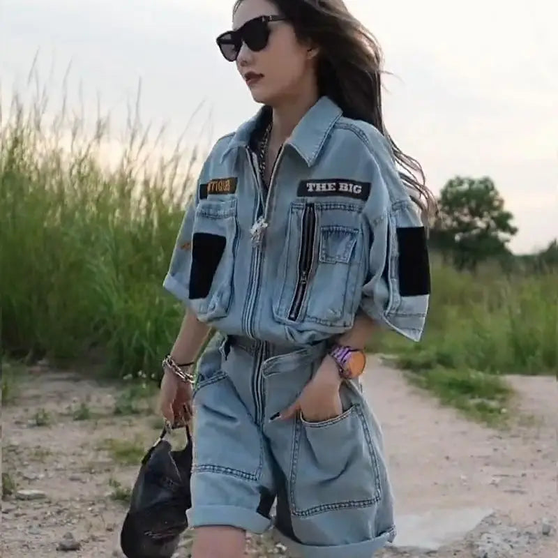 Oversized Embroidered Polo Collar Jumpsuit For Women