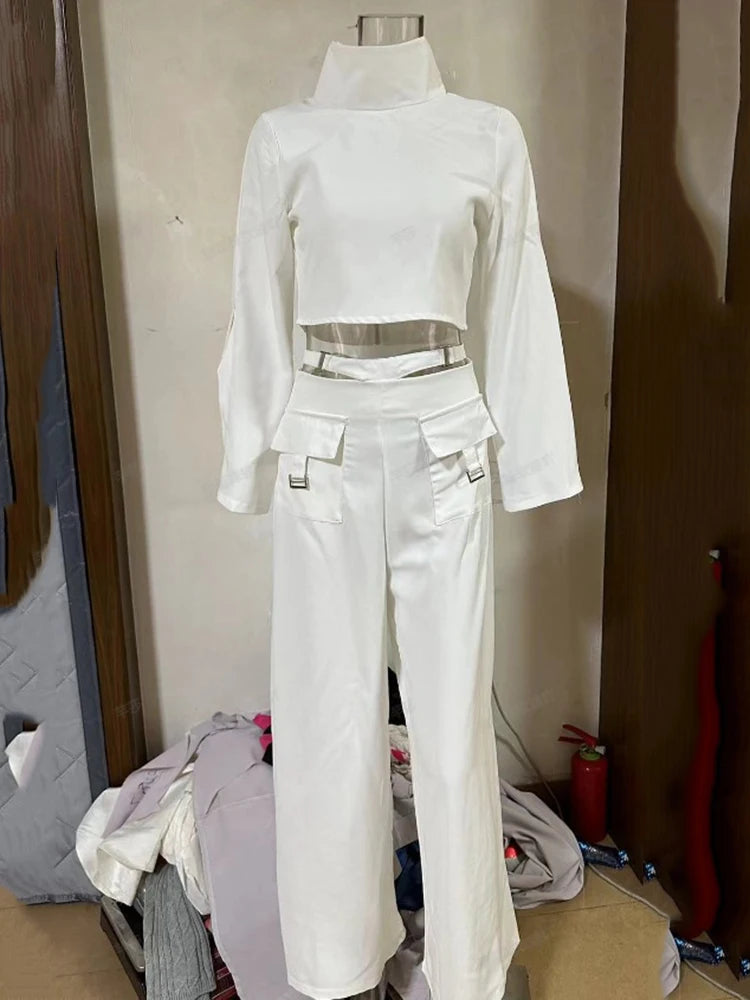 Turtleneck Top And Wide Leg Pants Set