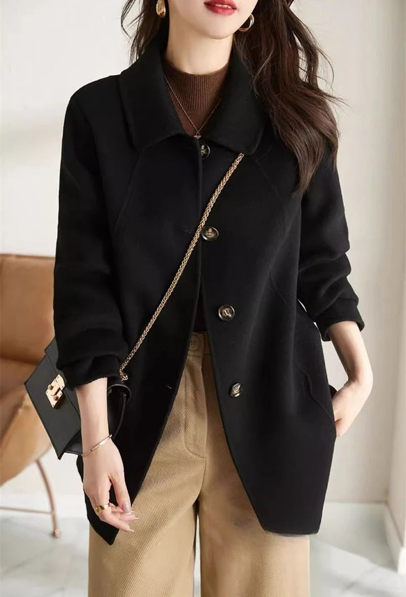 Women's Wool & Blends Coat Long Plain Ladies Jackets Loose Sleeve Casual Cheap Trendy Fashion 2025 Single Medium Outerwears Hot