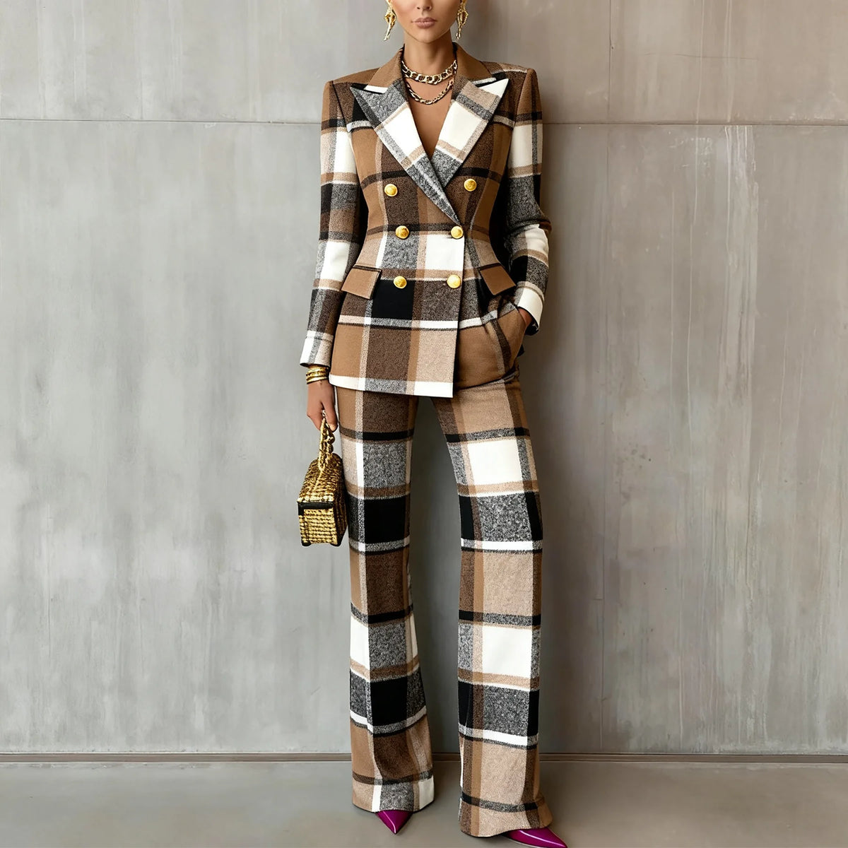 Slim Fit Long Sleeve Blazer and Pants Suit Set for Women