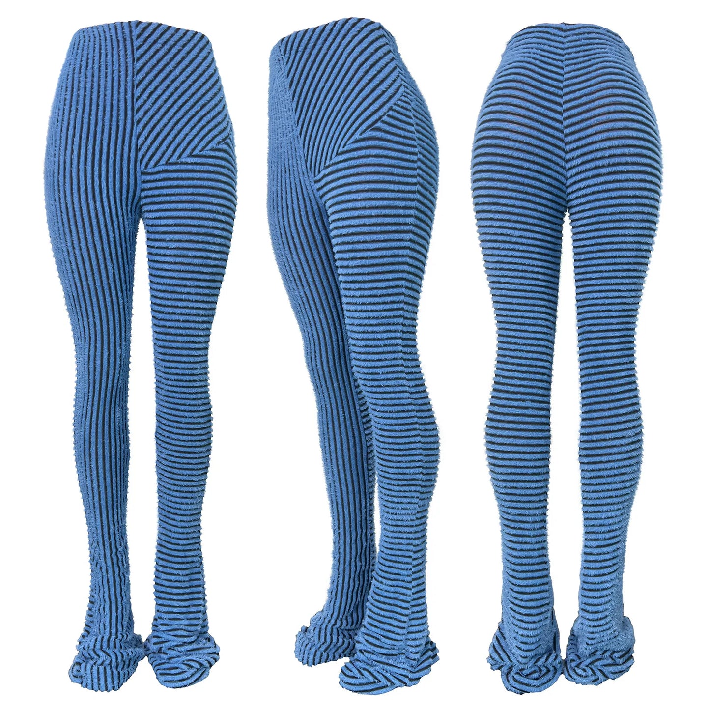 FAGADOER Stripe Plush Stacked Pants Women Casual Solid Color Fur Patchwork Flare Trousers Y2K Female Streetwear Bottoms 2025 New