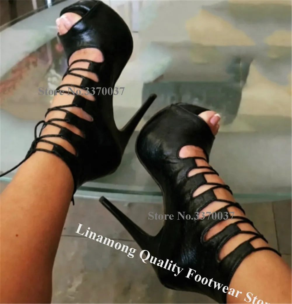 White Platform Stiletto Sandals With Lace Up Straps for Women