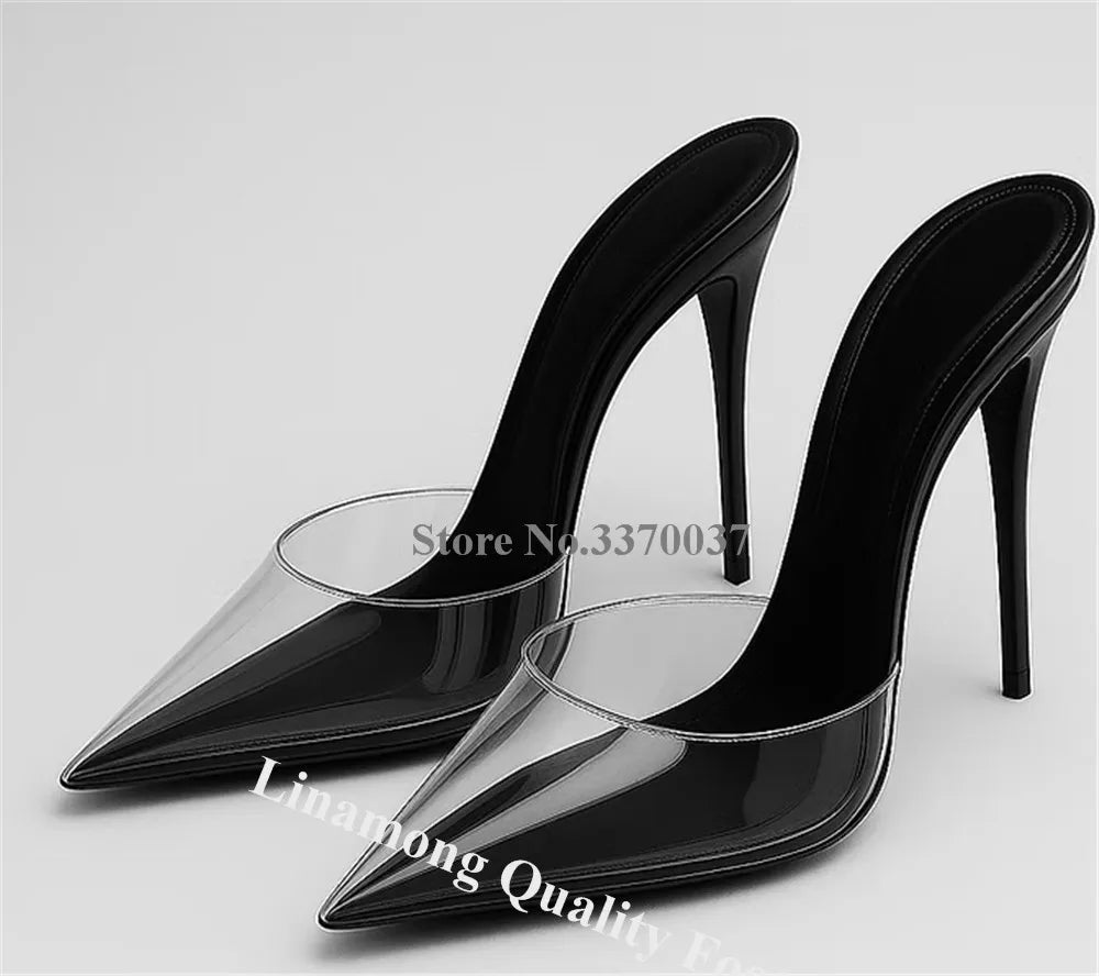 Clear Vinyl Pointed Toe Slip On Stiletto Pumps For Women