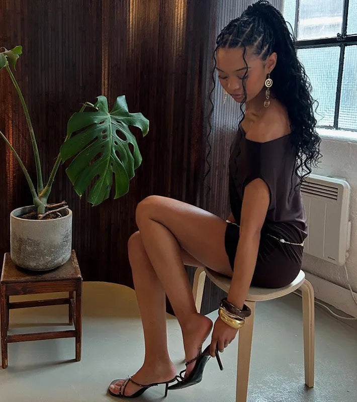 BOOFEENAA Asymmetrical Off Shoulder Mini Dresses 2025 Woman Clothes Fashion Sexy Summer Dress C77-BB20