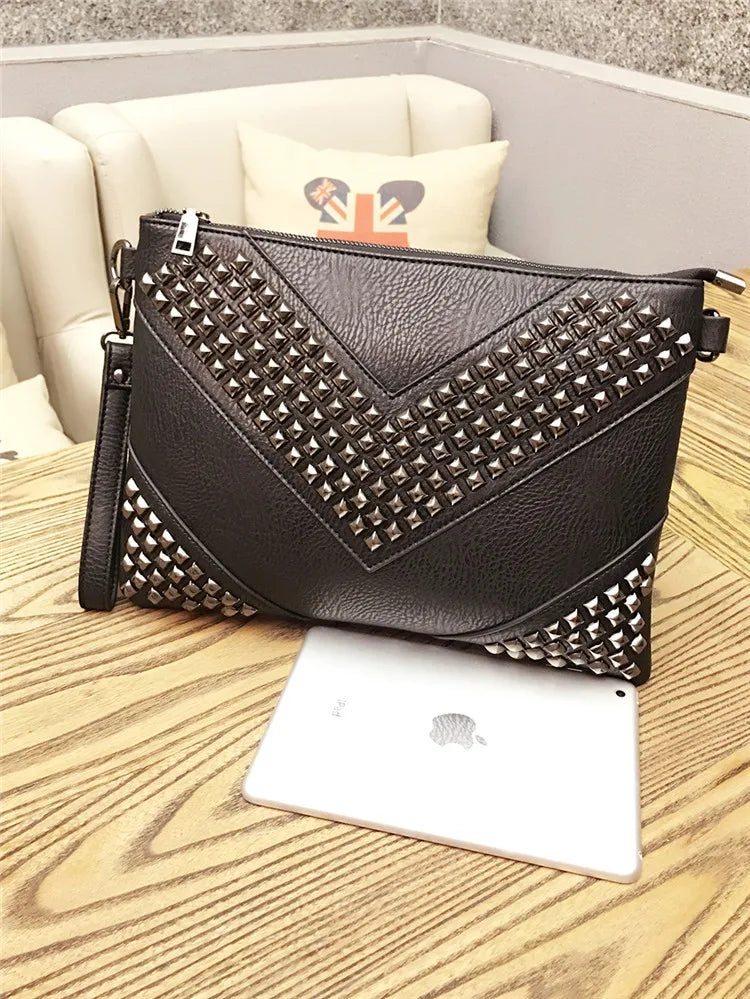 Gleaming Rivet Detail Envelope Clutch Bag for Women