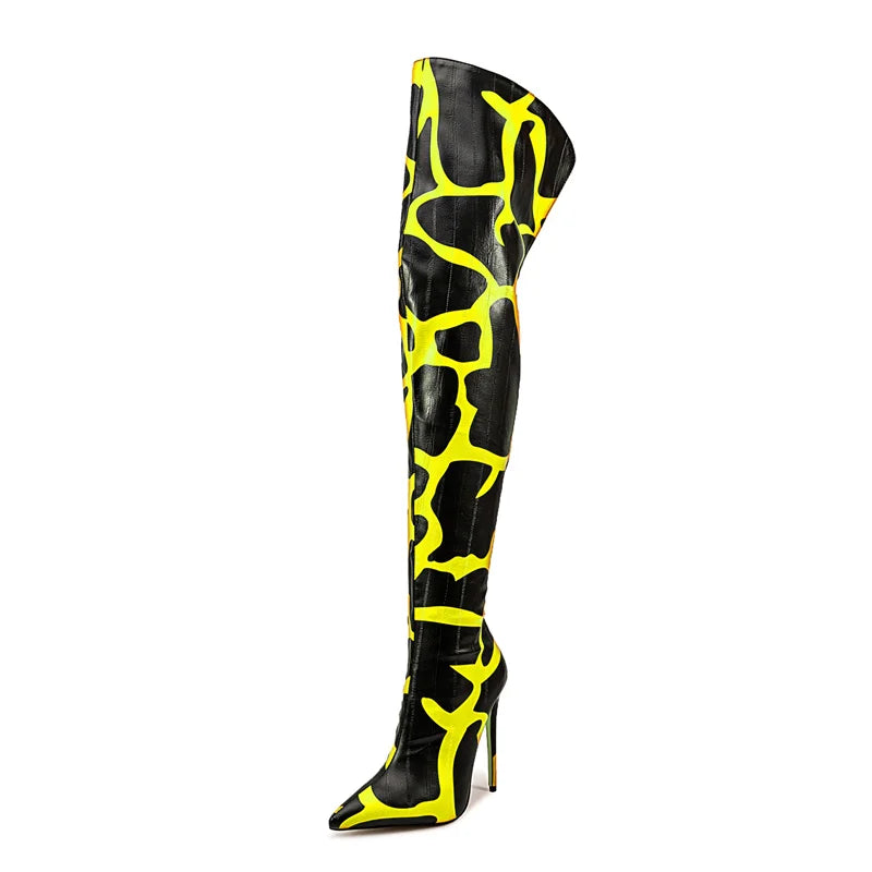Giraffe Print Pointed Toe Over-The-Knee Boots for Women