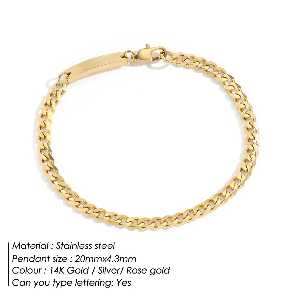 Gold Tone Stainless Steel Figaro Chain Bracelet for Women