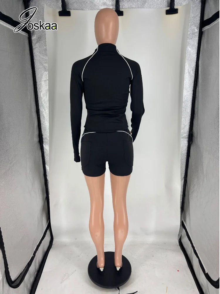 Casual Sporty Zip Up Long Sleeve Thumb Hole Two Piece Set for Women