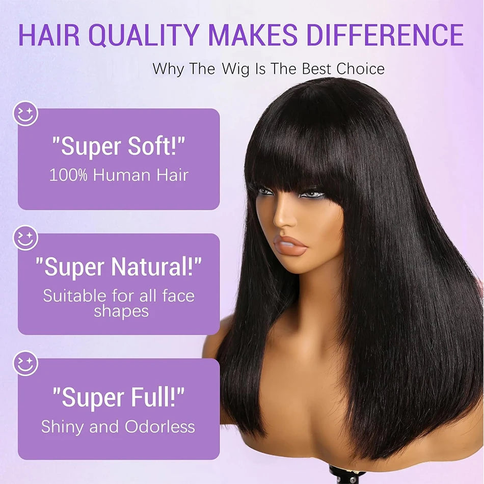 Straight Glueless HD Lace Bob Wig With Bangs for Women