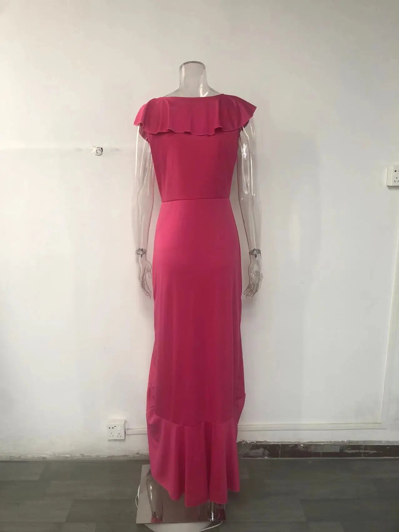 Elegant V-Neck Ruffle Hem Asymmetrical Dress European Style Women's Fashion 2026 Gown Classy Eveningwear