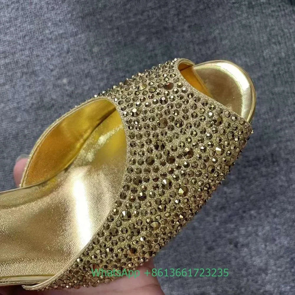 Elegant Rhinestone Peep Toe Stiletto Heel Slides For Women