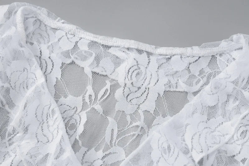 Tie Front Sheer Lace Trim Mini Dress
