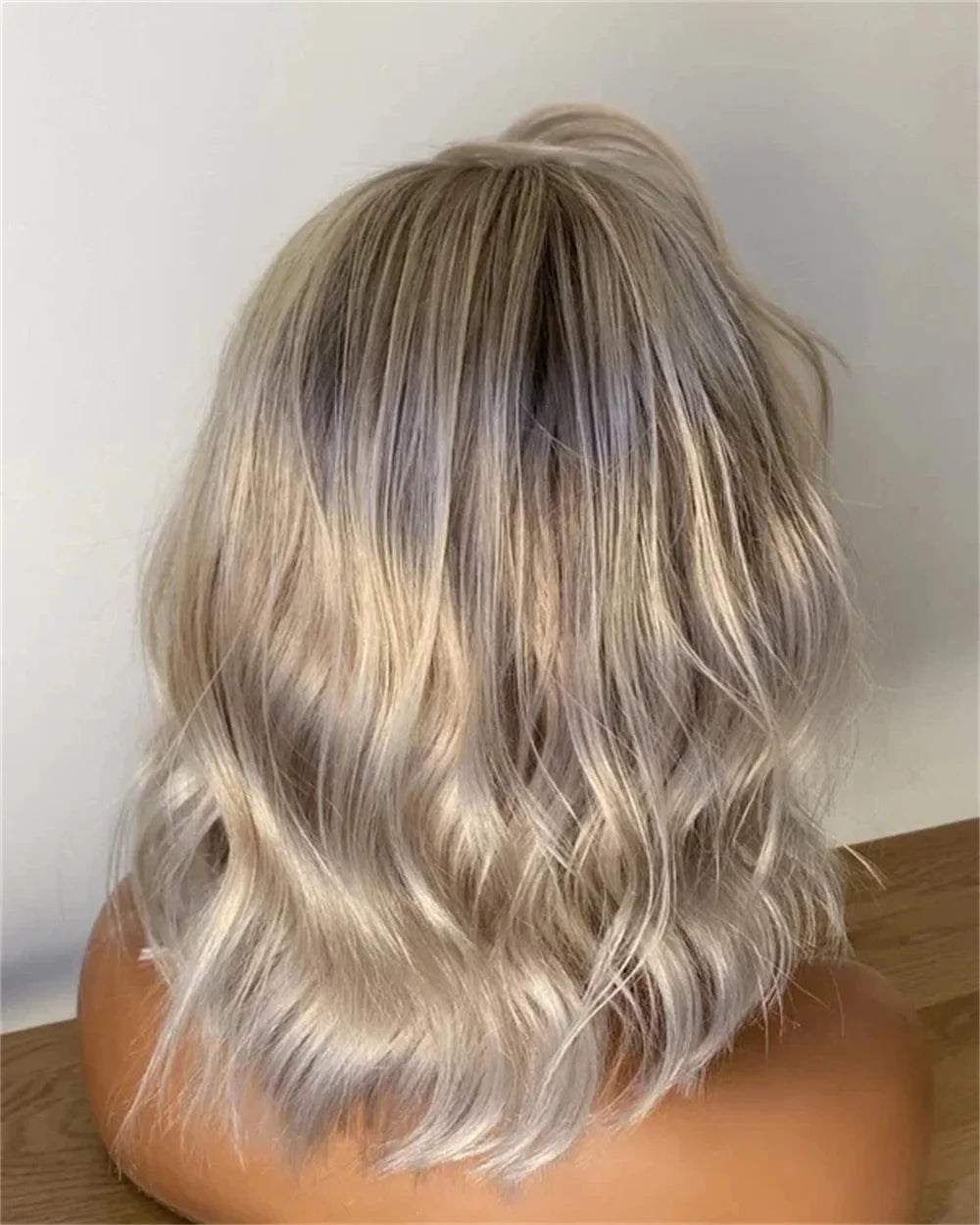 Platinum Icy Blonde Ombre Lace Front Wavy Bob Wig For Women