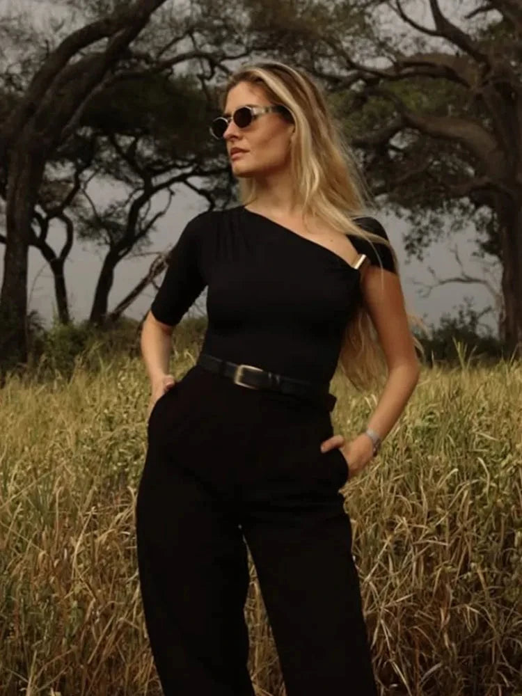Chic Asymmetrical Wrinkled One-Shoulder Top for Women