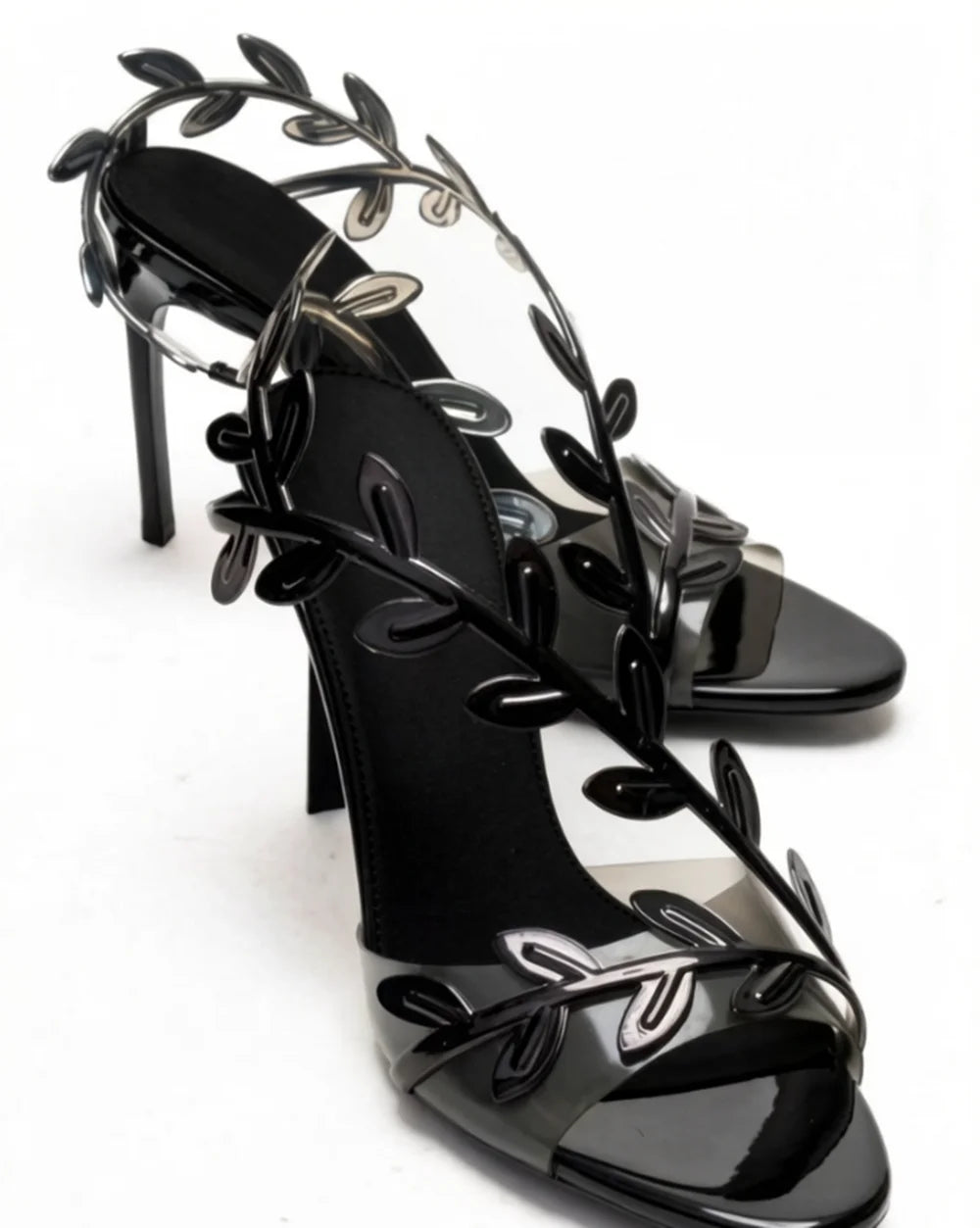 Metallic Leaf Cutout Stiletto Sandals