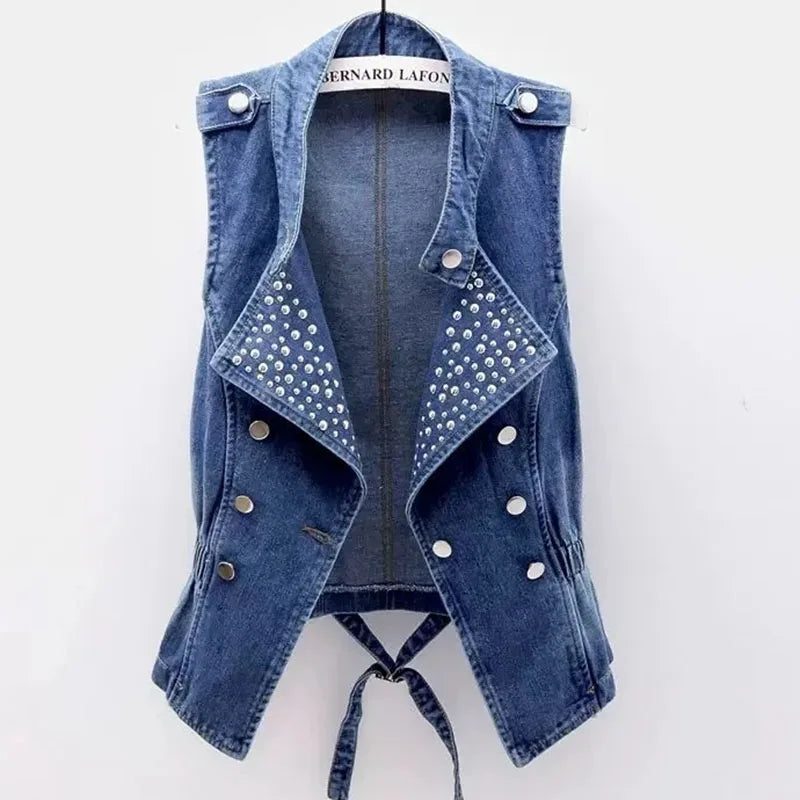 Sleeveless Double Breasted Denim Cowboy Vest for Women