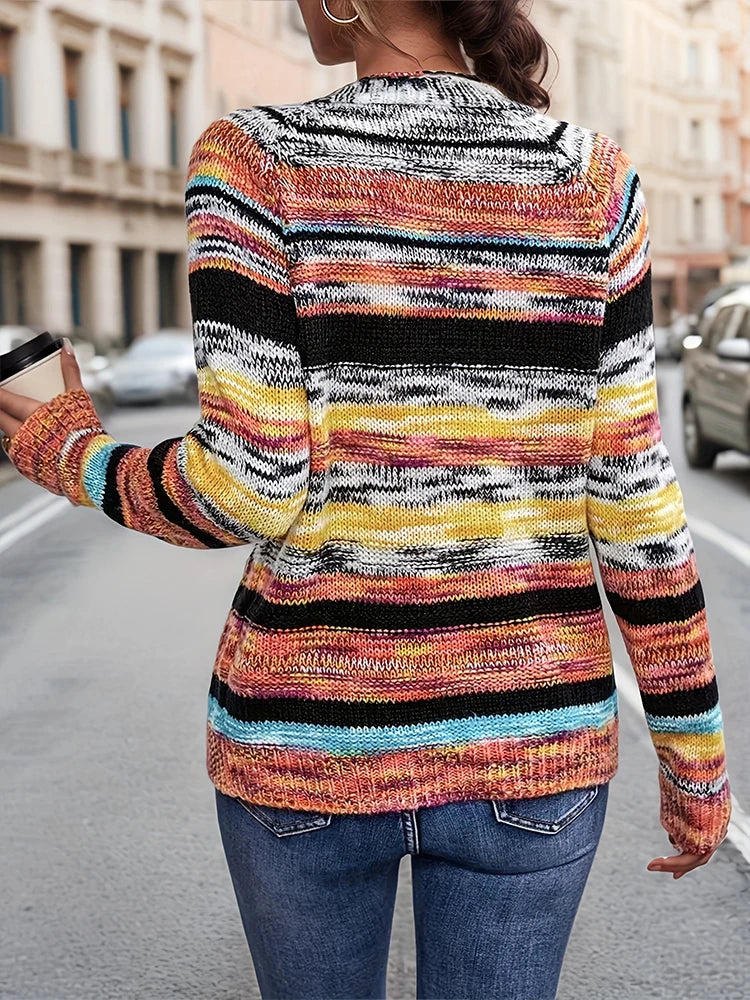 Women's Casual Cardigan Colourful Image Loose Long Sleeve Knitted Sweater Spring and Autumn Best Choice