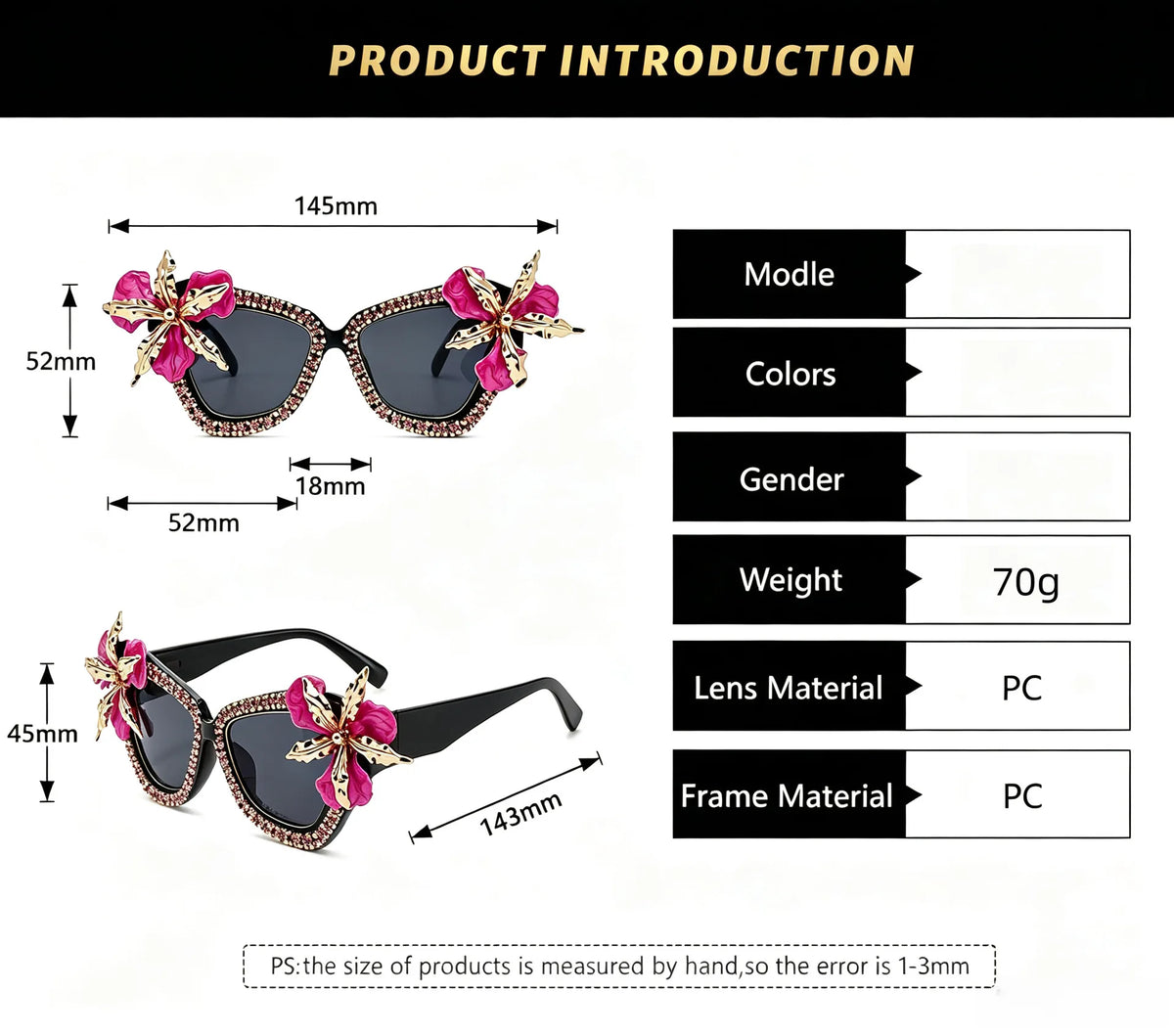 3D Flower Rhinestone Oversized Sunglasses