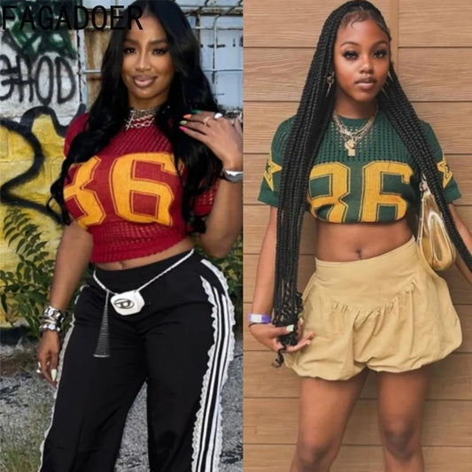 Short Sleeve Hollow Out Mesh Crop Sweater Top for Women