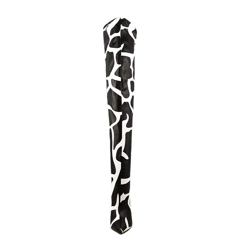 Giraffe Print Pointed Toe Over-The-Knee Boots for Women