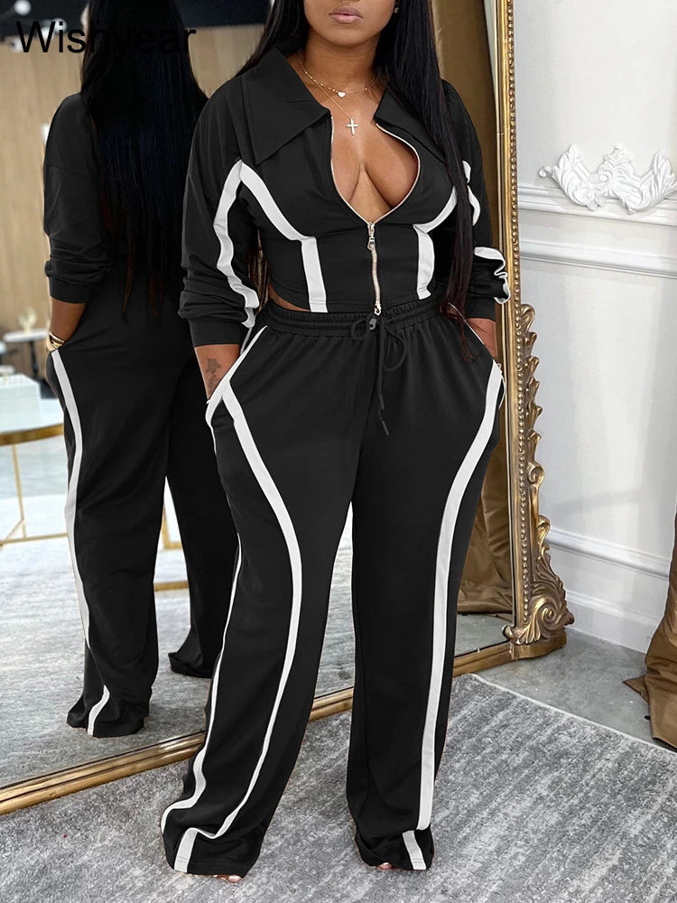 Stripe Patchwork Lapel Tracksuit Set