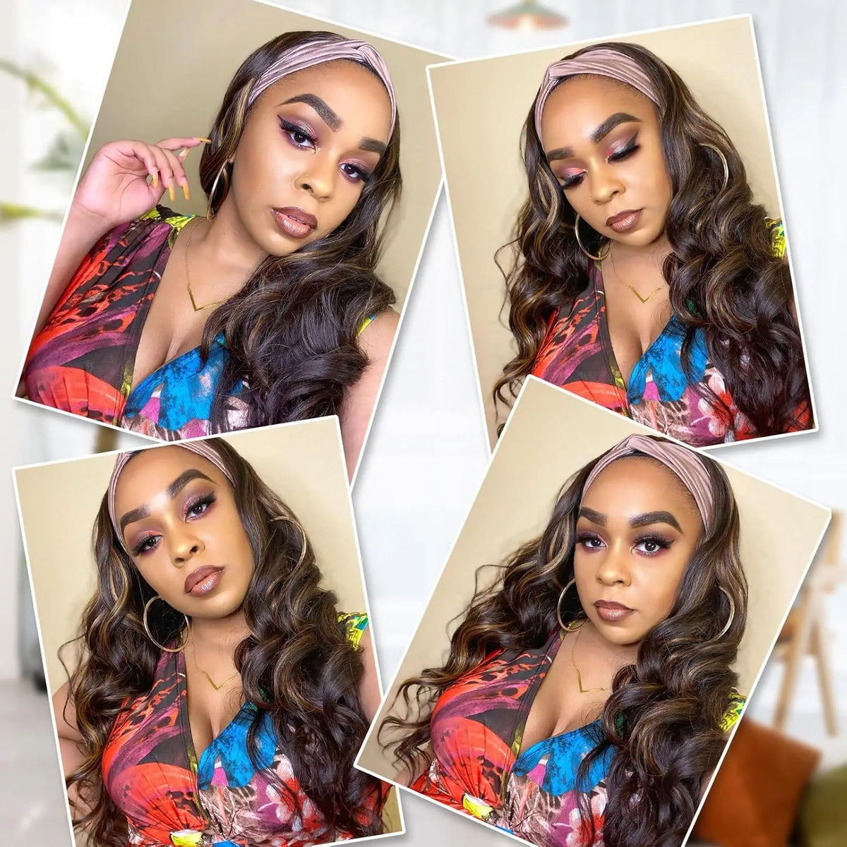 Long Brown Blonde Wavy Headband Wig