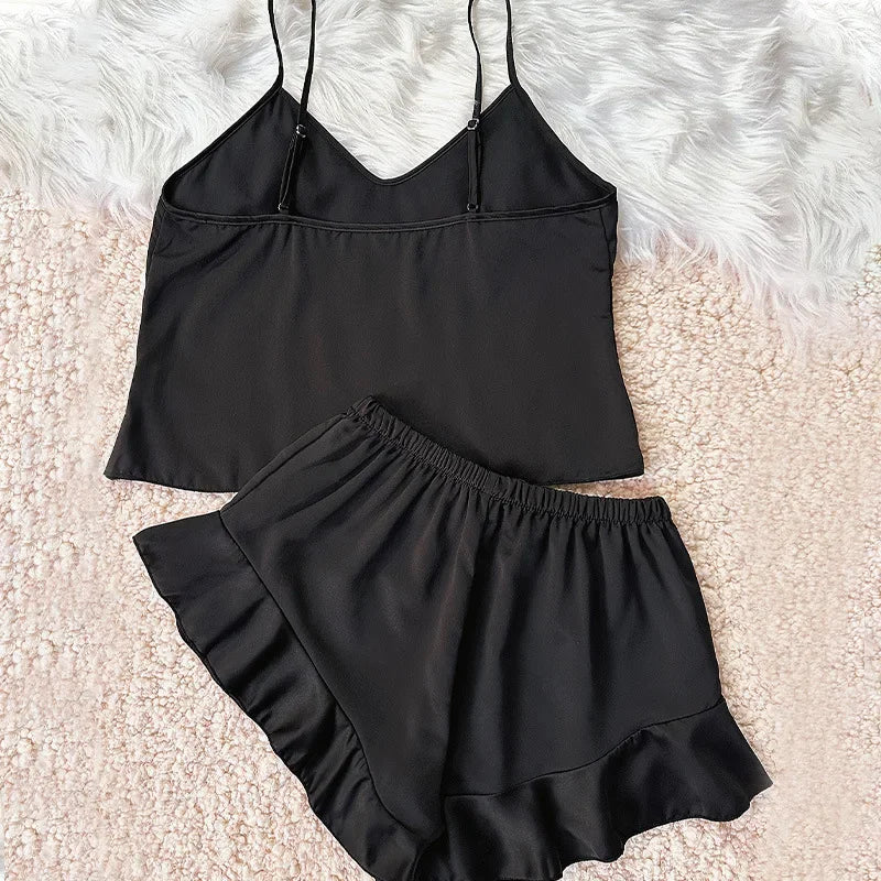 Two Piece Sets Womens Outifits Sexy Backless Camisole Shorts Thin Home Wear Fashion and Simple Pajamas Suit Y2k Summer 2024 New