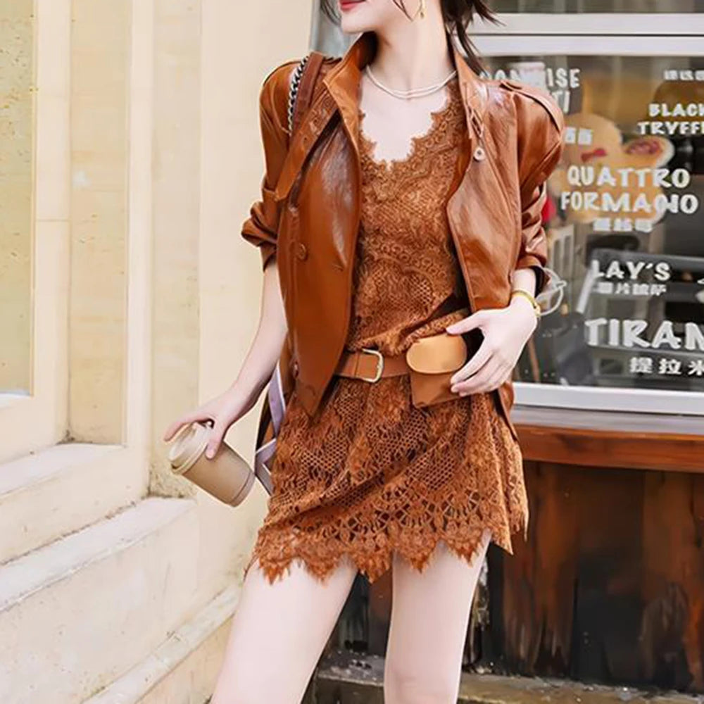 Elegant Korean Lace Suspender Midi Dress for Women