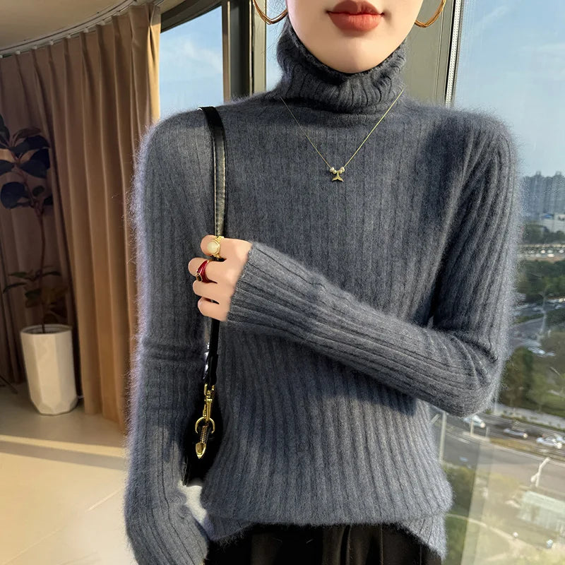 Warm Slim Fit Turtleneck Pullover Sweater for Women